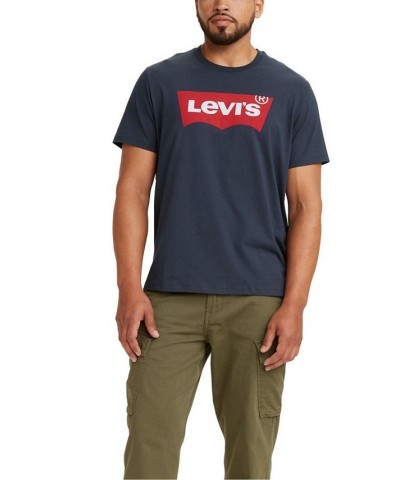 Men's Graphic Logo Batwing Short Sleeve T-shirt Blue $15.40 T-Shirts